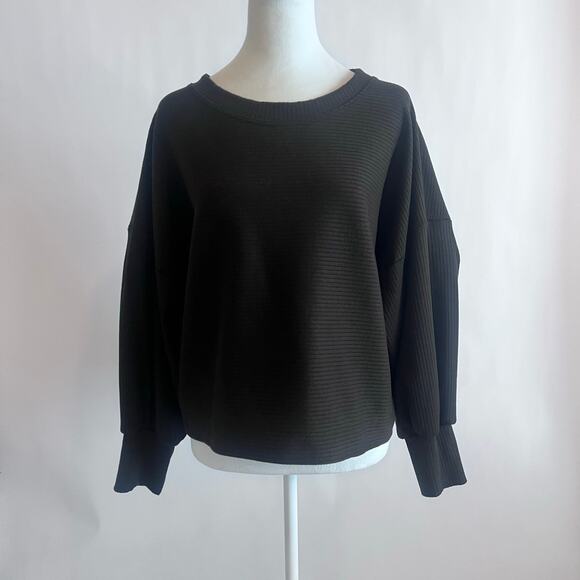 FINAL TOUCH RIBBED CREW NECK EXTENED LONG BELL SLEEVE CROP TOP SWEATSHIRT LARGE - Picture 1 of 9